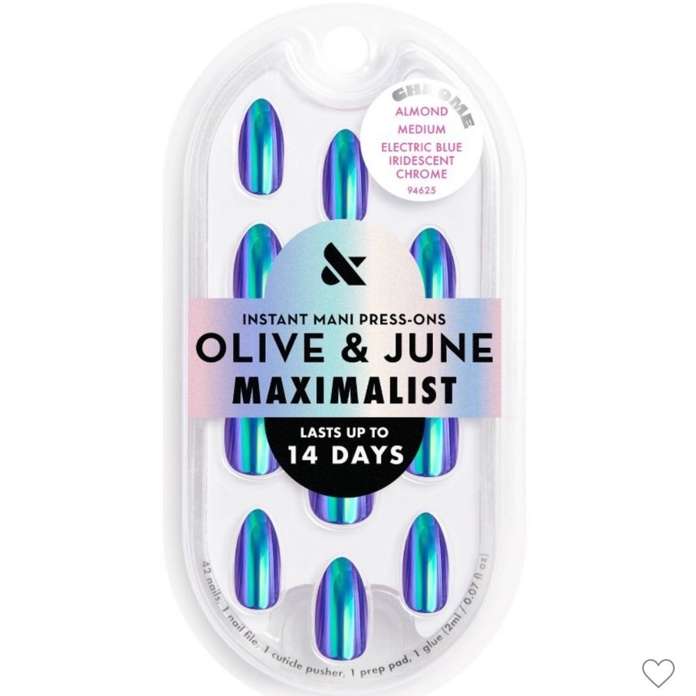 Olive & June Maximalist Press-On Nails Electric Blue Iridescent Chrome Almond